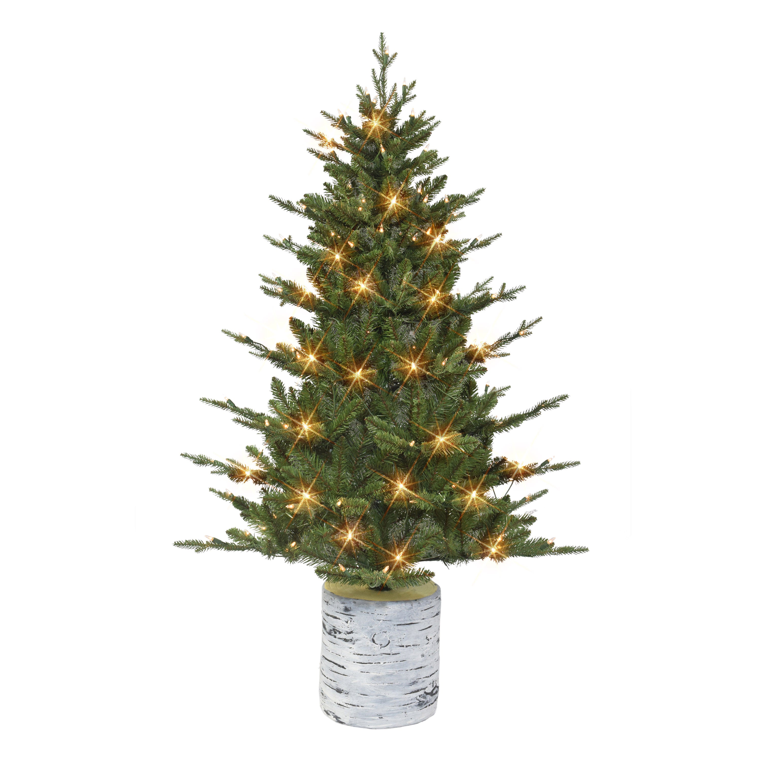 4.5 ft Pre-lit Potted Tree 584 Tips 150 UL Listed Clear Lights Birch wood-look base 1824A-ST45C150